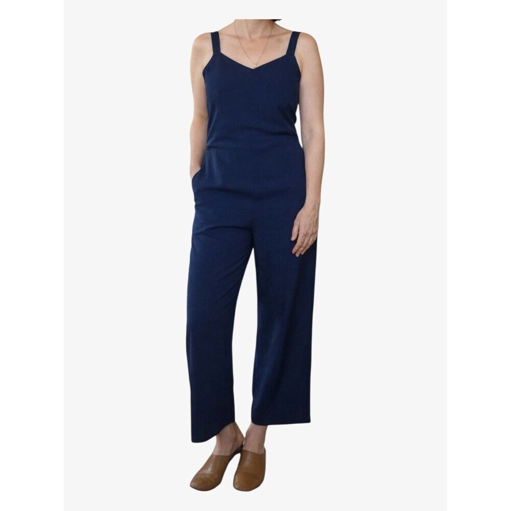 Everlane Japanese GoWeave Jumpsuit Navy Sleeveless Wide Leg Pockets Womens 6